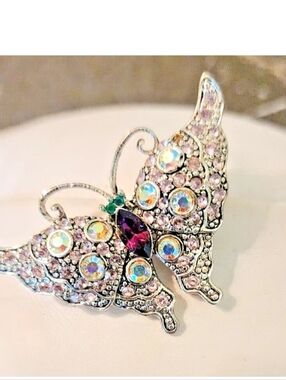 Crystal Vintage Butterfly Brooch Pink and Iridescent Accent